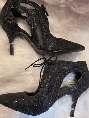 Sparkle And Mesh Pointed-Toe Lace-Up Stiletto Heels